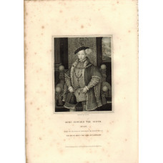 Engraved Portrait of Edward VI, Three Quarter Length, in robes, in front of throne, after Holbein by T.A. Dean.