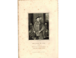 Engraved Portrait of Edward VI, Three Quarter Length, in robes, in front of throne, after Holbein by T.A. Dean.