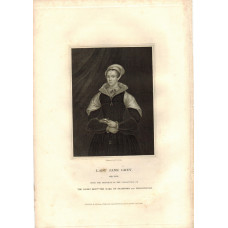 Engraved Portrait of Lady Jane Grey, Three Quarter Length, holding book, by T.A. Dean.