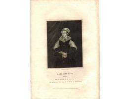 Engraved Portrait of Lady Jane Grey, Three Quarter Length, holding book, by T.A. Dean.