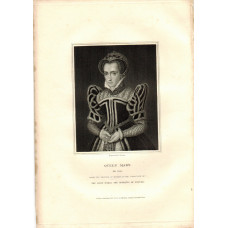 Engraved Portrait of Queen Mary, Three Quarter Length, after Holbein by T.A. Dean.