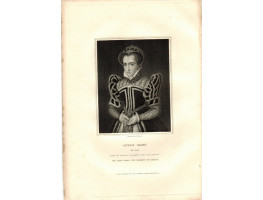 Engraved Portrait of Queen Mary, Three Quarter Length, after Holbein by T.A. Dean.