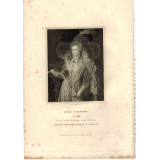 Engraved Portrait of Queen Elizabeth, Three Quarter Length, holding a rainbow, after Zucchero by T.A. Dean.