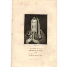 Engraved Portrait of Queen Elizabeth of York, Half Length, holding rose, by T.A. Dean