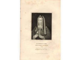 Engraved Portrait of Queen Elizabeth of York, Half Length, holding rose, by T.A. Dean