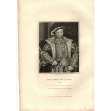 Engraved Portrait of King Henry, Three Quarter Length, in cap and fur trimmed gown, after Holbein by T.A. Dean.