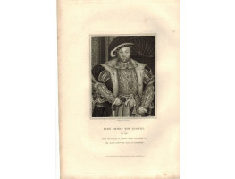 Engraved Portrait of King Henry, Three Quarter Length, in cap and fur trimmed gown, after Holbein by T.A. Dean.