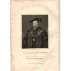 Engraved Portrait of Seymour, Half Length, in hat and robes and Garter collar, after Holbein by S. Freeman.