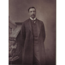 Portrait Photograph of Rider Haggard. Three Quarter Length, standing by staircase, by Herbert Rose Barraud [1845-1896].