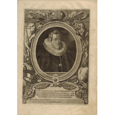 Engraved Portrait of Emperor Ferdinand, Half Length, in laurel wreath, collar and fur trimmed gown, in oval with ornaments of lions and arms by Joachim or Jakob von Sandrart [1630-1708].