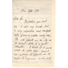 AUTOGRAPH LETTER Signed, to ?K. Reynolds, 3pp, 203 Camden Road.London, 29 May 1870