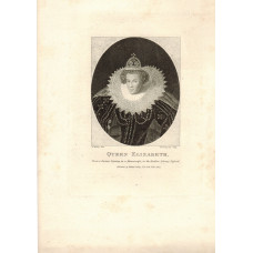 Engraved Portrait of Queen Elizabeth, Half Length, ruff and crown, in oval, by E. Harding.