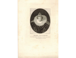 Engraved Portrait of Queen Elizabeth, Half Length, ruff and crown, in oval, by E. Harding.