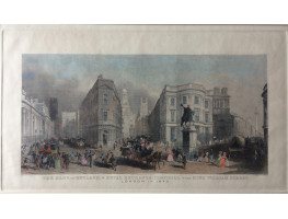 'The Bank of England, & Royal Exchange, Cornhill, with King William Street London in 1840'. Figures and carriages in busy streets.