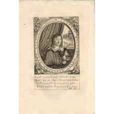 Engraved Portrait of Milton, Half Length, in cloak, in oval, figures in corners, by William Marshall [active 1617-1649].