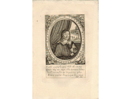 Engraved Portrait of Milton, Half Length, in cloak, in oval, figures in corners, by William Marshall [active 1617-1649].