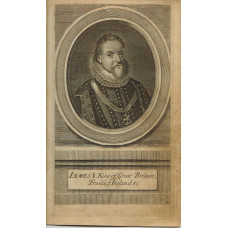 Engraved Portrait of  King James, Head and Shoulders, in oval, on pedestal, by M. V de Gucht.