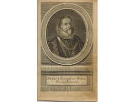 Engraved Portrait of  King James, Head and Shoulders, in oval, on pedestal, by M. V de Gucht.