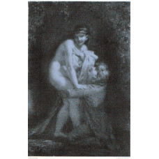 'Stellina Surprise au sortir du bain par Edouard'. Kneeling man puts his arms around a naked woman, by Georges Bellenger or Bellanger [1847-1918].