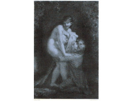 'Stellina Surprise au sortir du bain par Edouard'. Kneeling man puts his arms around a naked woman, by Georges Bellenger or Bellanger [1847-1918].