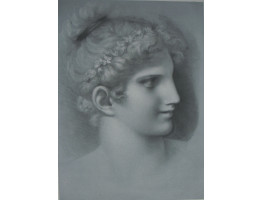 Woman's head to right, her hair in a bun with a garland of flowers, ?by Georges Bellenger or Bellanger [1847-1918].