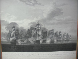 'Attack of the French Squadron, Commanded by Monsieur Bompard, Chef d'Escadre, by a detachment of his Majesty's Ships under the Command of Sir J.B. Warren Bart K.B. near the Rosses, on the Coast of Ireland October 12 1798' by James Fittler [1758-1835].