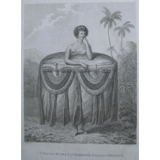 'A Young Woman of Otaheite, bringing a Present' after John Webber. Woman from Tahiti wearing large skirt.