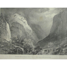 'Gorge de Hourat, Vue Prise pres Les Eaux Chaudes. Basses Pyrenees. No. 7' Lithographed by Gihaut freres.