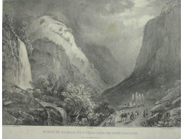 'Gorge de Hourat, Vue Prise pres Les Eaux Chaudes. Basses Pyrenees. No. 7' Lithographed by Gihaut freres.