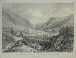 'Vallee d'Ossau, Prise de la Montee des Eaux Chaudes. Basses Pyrenees. No. 9' Lithographed by Gihaut freres.