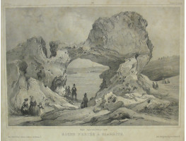 'Roche Percee a Biarrits Basses Pyrenees. No. 12' View of rock of Biarritz.  Lithographed by Auguste Bry.