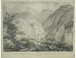 'Eaux Bonnes, Vue prise en arrivant au dessus du Petit Pont de Bois. Basses Pyrenees. No. 14' Lithographed by Gihaut freres.