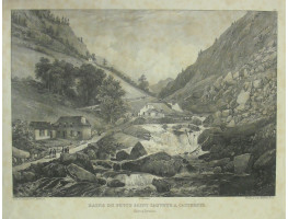 'Bains du Petit Saint Sauveur a Cauteretz Hautes Pyrenees. No. 22' Lithographed by Gihaut freres.