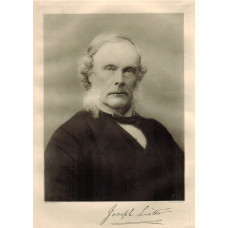 Portrait of Lister, Head and Shoulders, facsimile signature below, after a photograph by Barrauds Ltd.