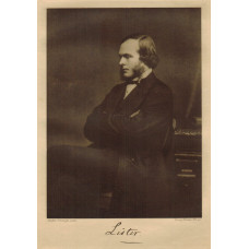 Portrait of Lister, Three-quarter length,  seated, looking left, facsimile signature below, after a photograph by John Moffat of Edinburgh.