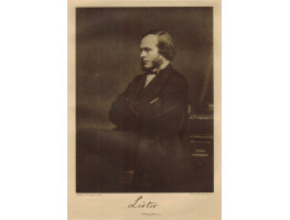 Portrait of Lister, Three-quarter length,  seated, looking left, facsimile signature below, after a photograph by John Moffat of Edinburgh.