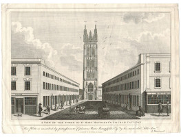 'A View of the Tower of St Mary Magdalen's Church, Taunton.'From the Parade looking down Hammet Street.