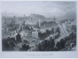 "Edinburgh from Calton Hill". View across Princes Street and the Castle, after Birket Foster by T. Heawood.