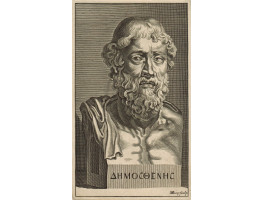 Engraved Portrait of Demosthenes, Bust, after ancient sculpture, with name in Greek, engraved by Michael Burghers [1647/8-1727].