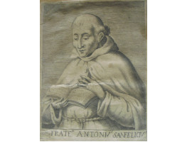 Early engraved Portrait of  Antonius Sanfelicius, Three Quarter Length, in robes, reading.