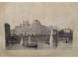 Vue de l'Hotel de Ville et du Pont d'Arcole, boating on Seine.