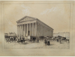 Eglise de la Madeleine, figures and carriages in square.