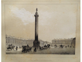 Vue de la Colonne et de la place Vendome, figures and carriages in square.