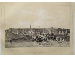 Vue du pont te de la Place de la Concorde Prise du perron de la Chambre des Deputes, figures and carriages on bridge, paddle steamer on Seine.