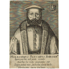 Engraved Portrait of Hieronymus Sanchius Bargemsis [1516-1590], Half Length, Latin inscription.