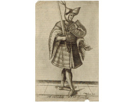 Engraved Portrait of 'Arnoldus Hollandie' Arnulf of Frisia, Full Length, in armour holding sword.