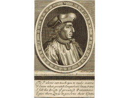 Engraved Portrait of Macchiavelli, head and shoulders, in profile, in oval, by Robert White [1645-1703].