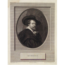 Engraved Portrait of Rubens, Head and Shoulders, to right, in hat, in oval, in patterned border, after Rubens by Joseph Karel de Meulemeester [1771-1836].