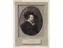 Engraved Portrait of Rubens, Head and Shoulders, to right, in hat, in oval, in patterned border, after Rubens by Joseph Karel de Meulemeester [1771-1836].