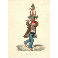 'Trionfo per Natale' Man carrying elaborate floral Christmas arrangement on his head